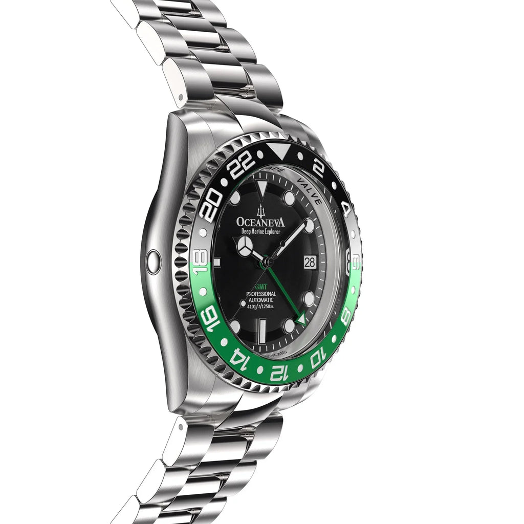 Movement 1250M Black Resistance Back Liquid Seal  Diver Triple Bezel - Automatic - - For Watches GMT Dive Deep Explorer Men with Pro Watch Case Screw Oceaneva™ Green Wrist Japan Swimming Down