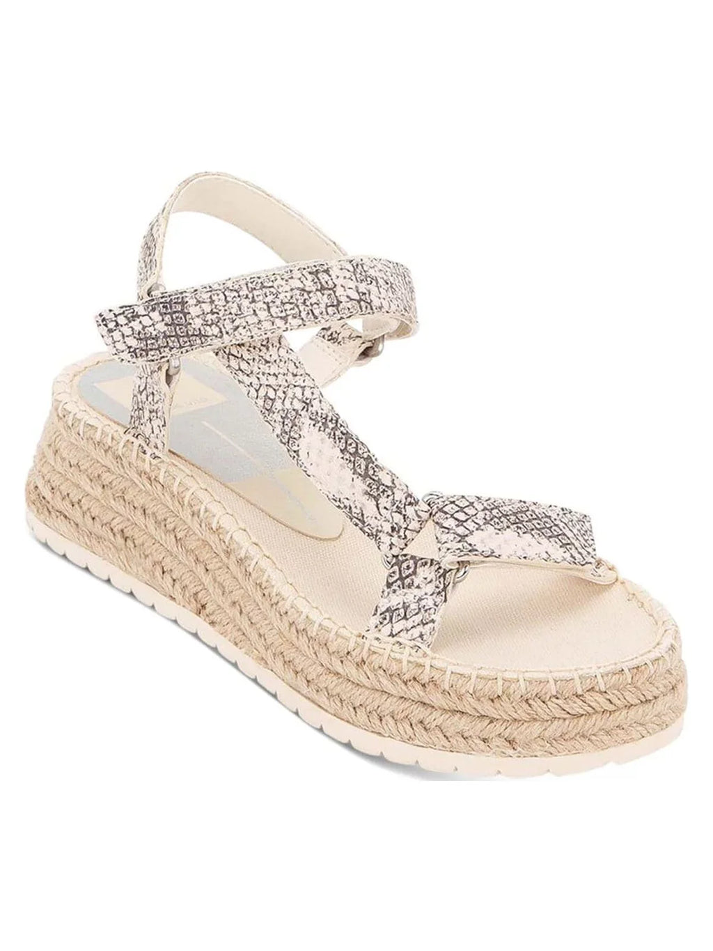 Ankle VITA Shoes Beige 9.5 DOLCE Stitch Detailing Toe Strap  1" Platform Snakeskin Mano Leather Espadrille Round Wedge