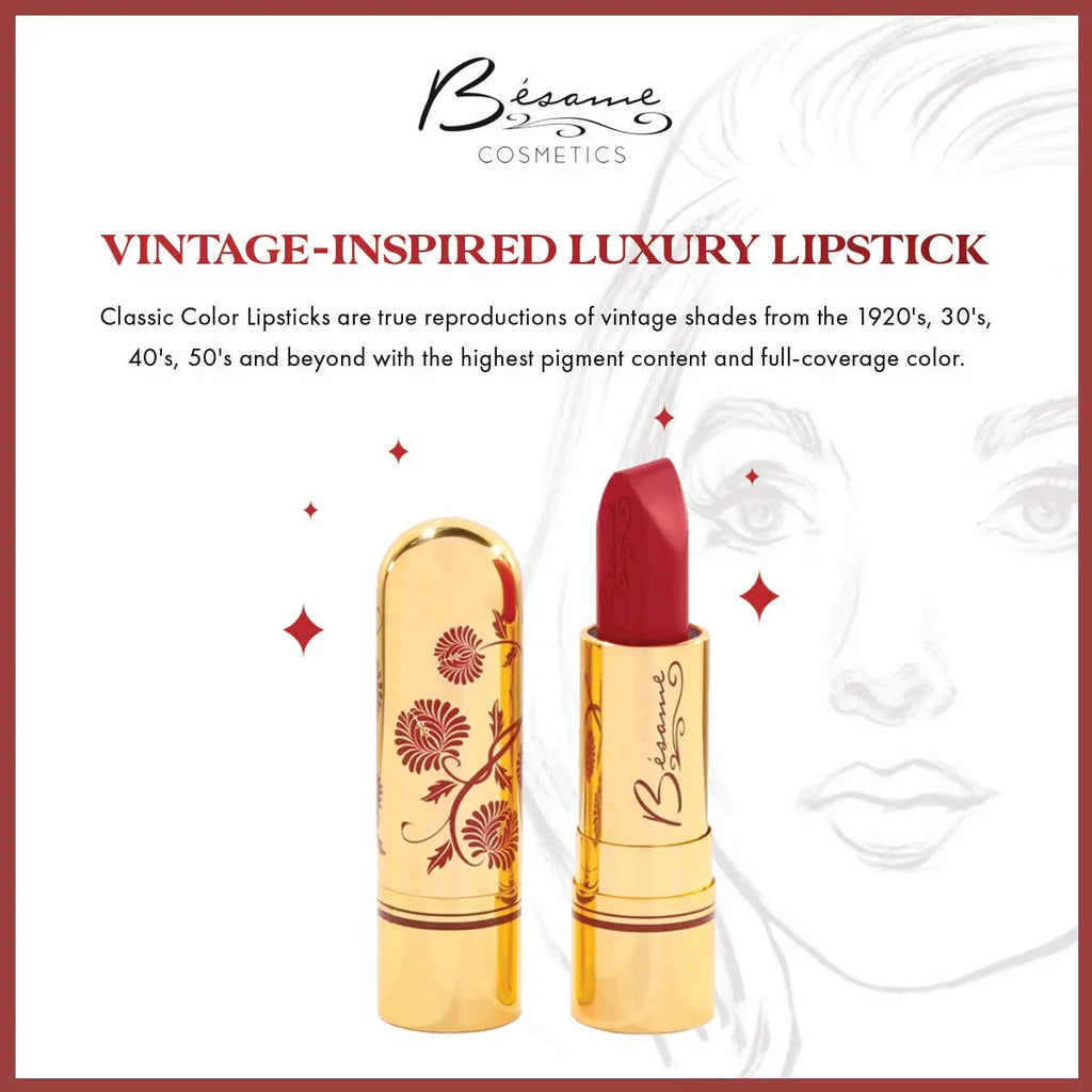 Red, Color Besame Cosmetics Noir Classic Ounce 0.8 Lipstick,
