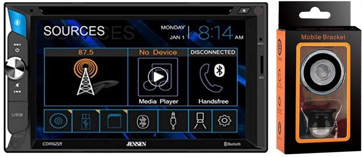 Front Multimedia Input Holder Input, with Camera 6.2" Absolute Bluetooth, Jensen Phone USB Bundle Back-up Receiver LCD CDR6221 Touchscreen with Car Magnet