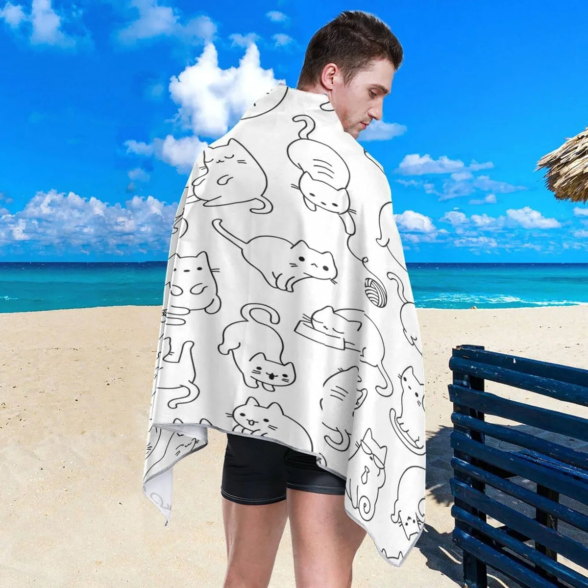 Bestwell Towel Holiday（191） Absorbent - Swimming Cartoon Oversized Lightweight Funny Beach Travel Dry Super - Towel Cat for Quick Camping Towels Compact