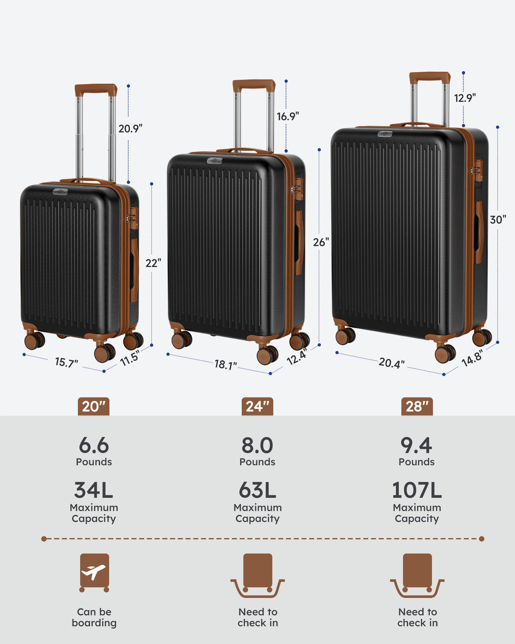 Suitcase Crtynell with Carry with on 20-Inch Lock Spinner Approved Airline Luggage Expandable TSA Wheels