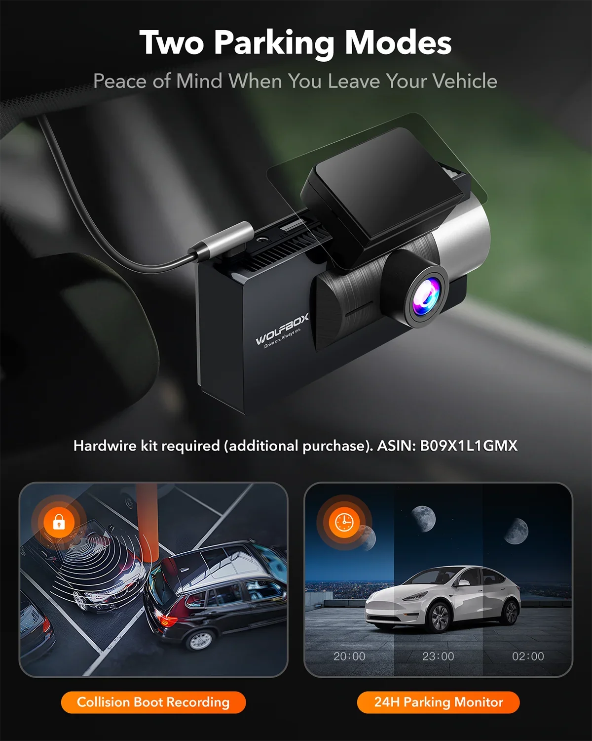 Rear, Dash Dual Camera with IR and 4K+2.5K Camera 3" Card, Dash Dash Vision, WiFi WOLFBOX Night with GPS, 5G Vehicle Cam Super Car LCD UHD Front Cam Built-in 4K 64GB