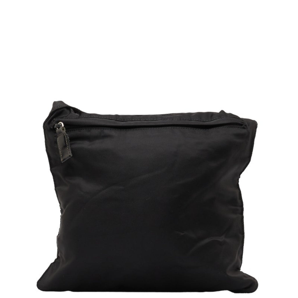Nylon PRADA Prada Bag Women's Black Plate Leather (Fair) Shoulder Triangle Pre-Owned