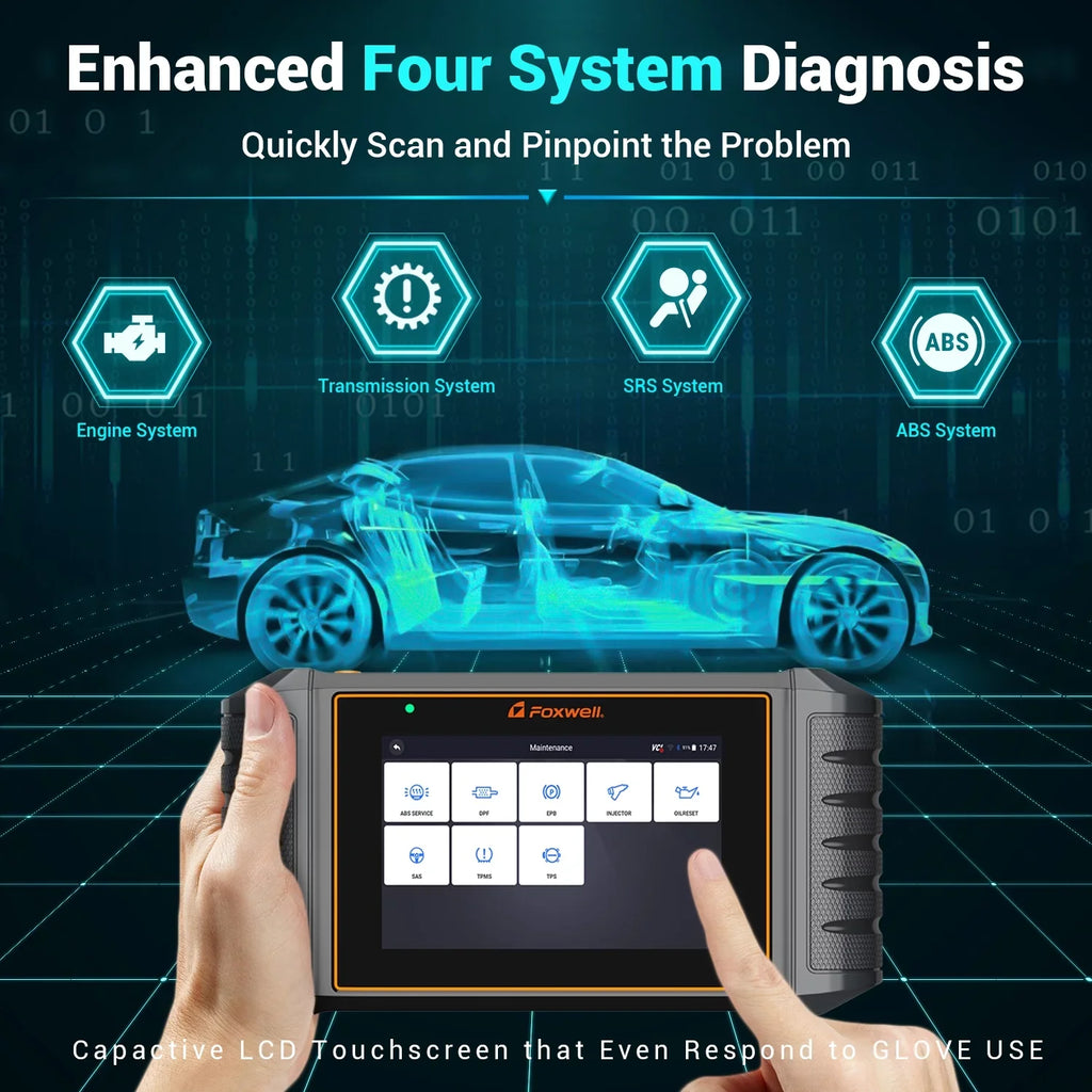 OBD2 Newest Airbag Scanner Injector ABS SAS TPS 9 System BMS Maintenance Reader OIL EPB Four ABS Tool NT716 Automotive Transmission Car Scanner Reset Version Diagnostic Engine TPMS FOXWELL DPF Code