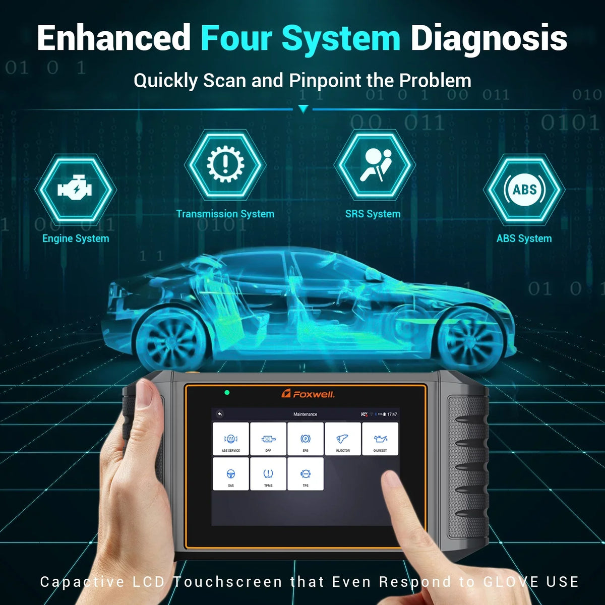 OBD2 Newest Airbag Scanner Injector ABS SAS TPS 9 System BMS Maintenance Reader OIL EPB Four ABS Tool NT716 Automotive Transmission Car Scanner Reset Version Diagnostic Engine TPMS FOXWELL DPF Code