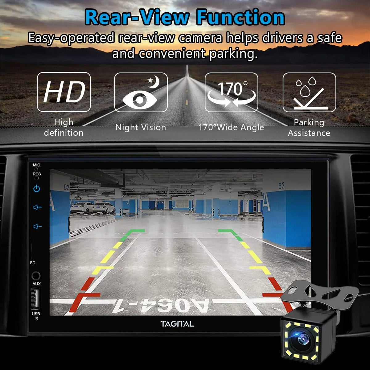 Din 7 Car MP5 Apple Double Tagital Mirror Touch Screen &Android Auto, Player, Backup Inch Bluetooth, Link LCD HD Camera, Stereo Carplay with