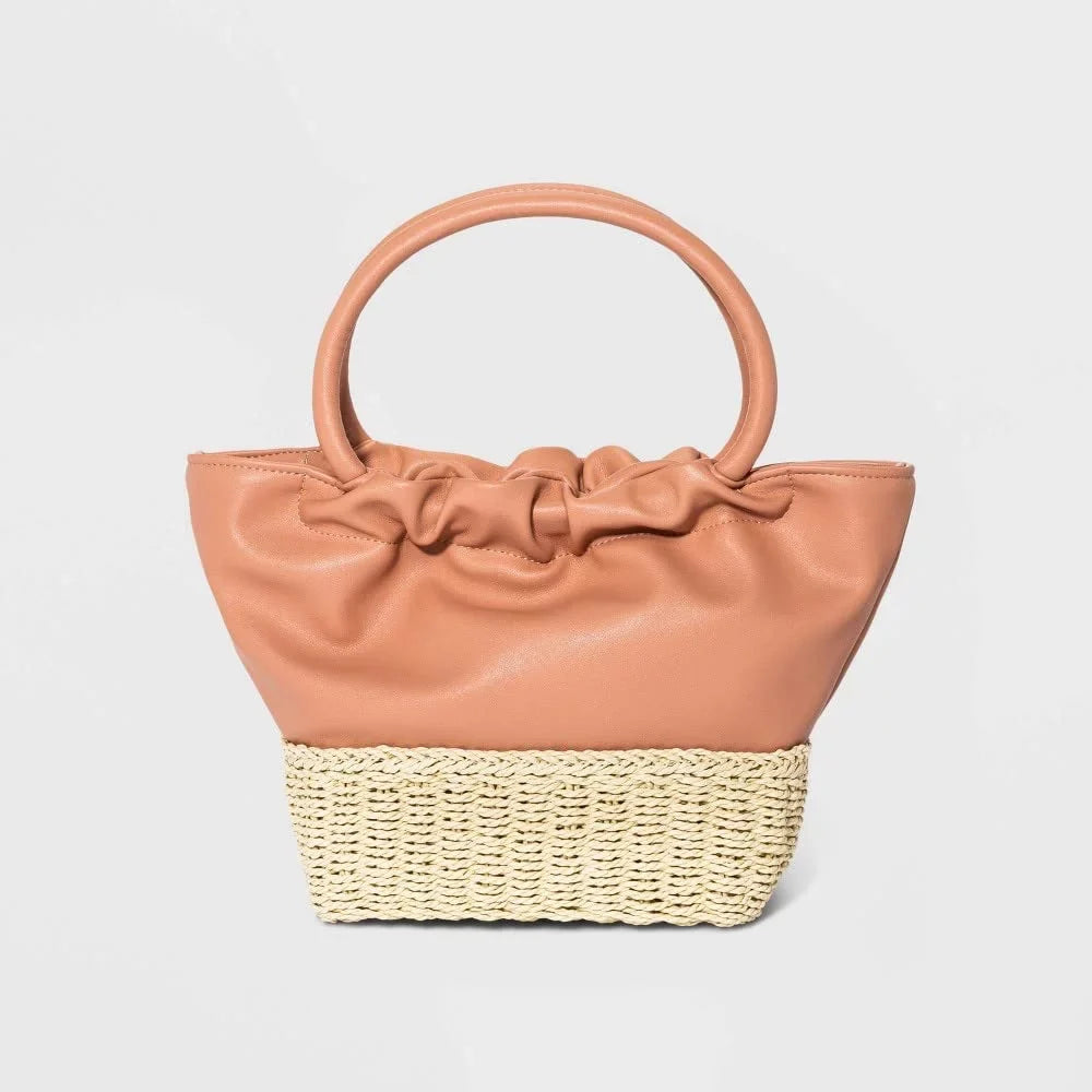 Straw Handbag Tote - Brown Mini A Natural, New Day