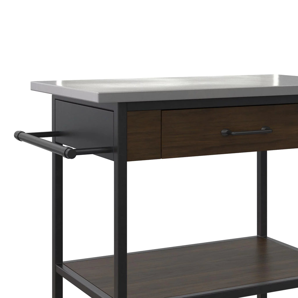 Cart, Black Counter Frame, Brown Pantry Kane Stainless Steel Storage,  Kitchen Top, DHP