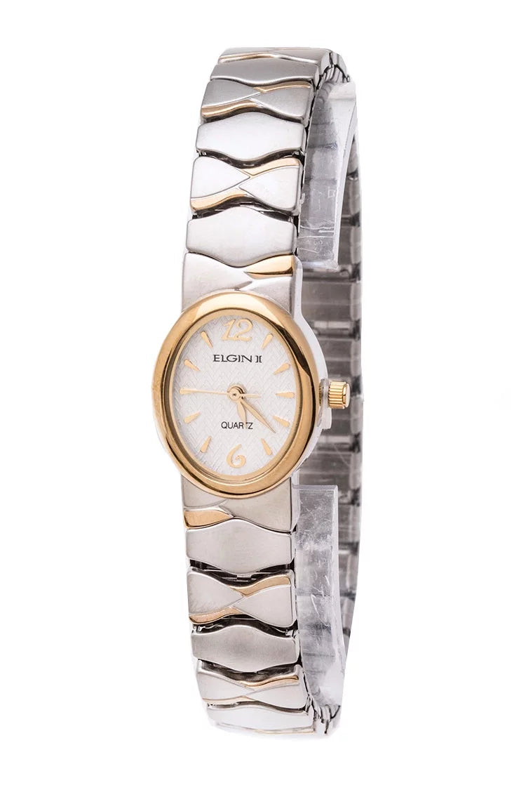 two silver  Quartz accent Elgin tone expansion Watch band