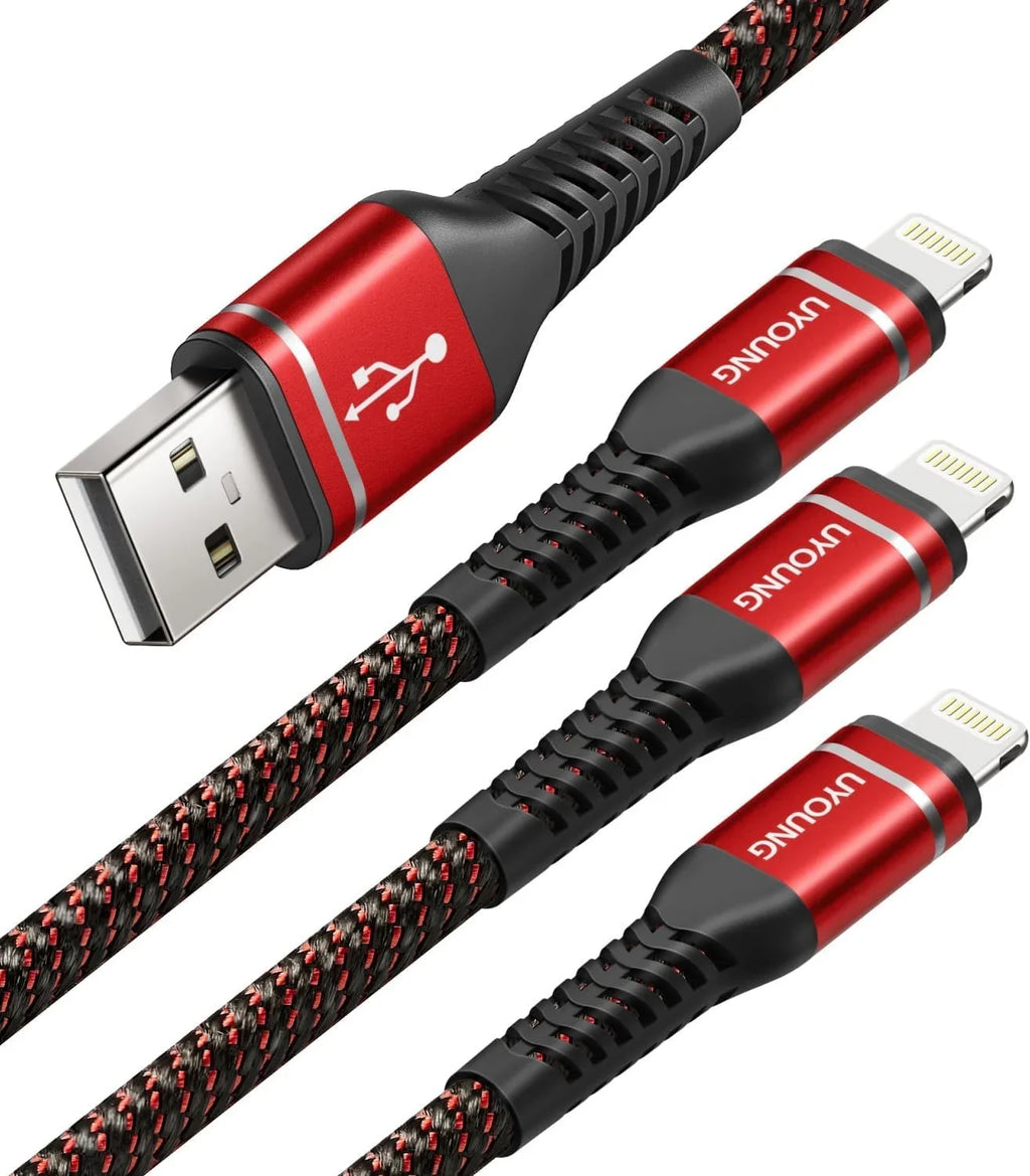 iPhone Braided Max/8/7/6/5S/SE, Pro/Mini/Air(Red) 10 iPad Charger Charging Long Charger Foot Unbreakable Red 10 Cord Compatible USB with ft 11/X/XS/XR/XS Cord iPhone 3Pack Nylon Fast iPhone