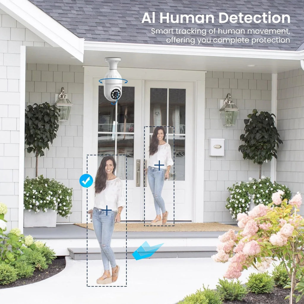 Bulb Light Panora 1080p 2-Way Dome Detection, Live AI BITEP View, 355° Cam, Security Camera, Human