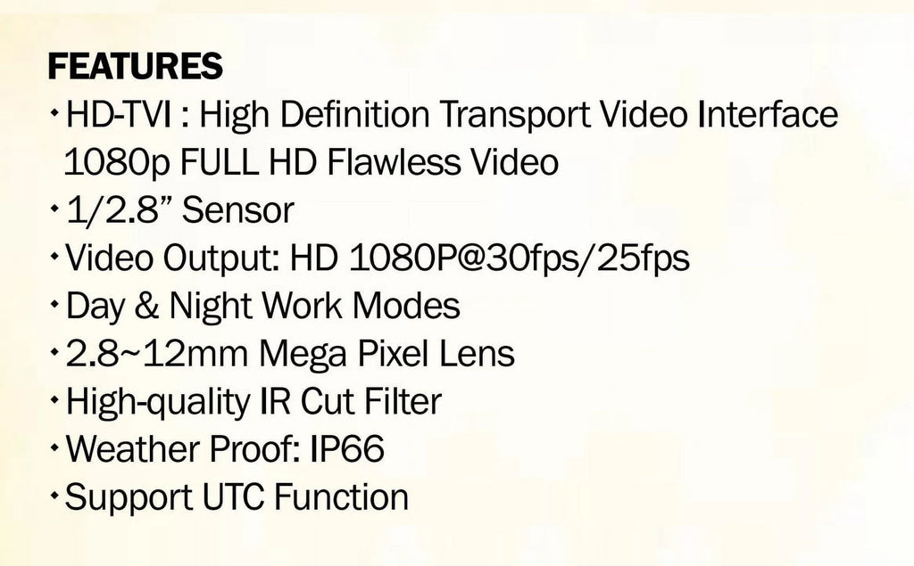 DC Bullet Camera, Outdoor 12V HD-TVI 72 IR 2.8-12mm, LED TIR-0712V 2MP Eyemax