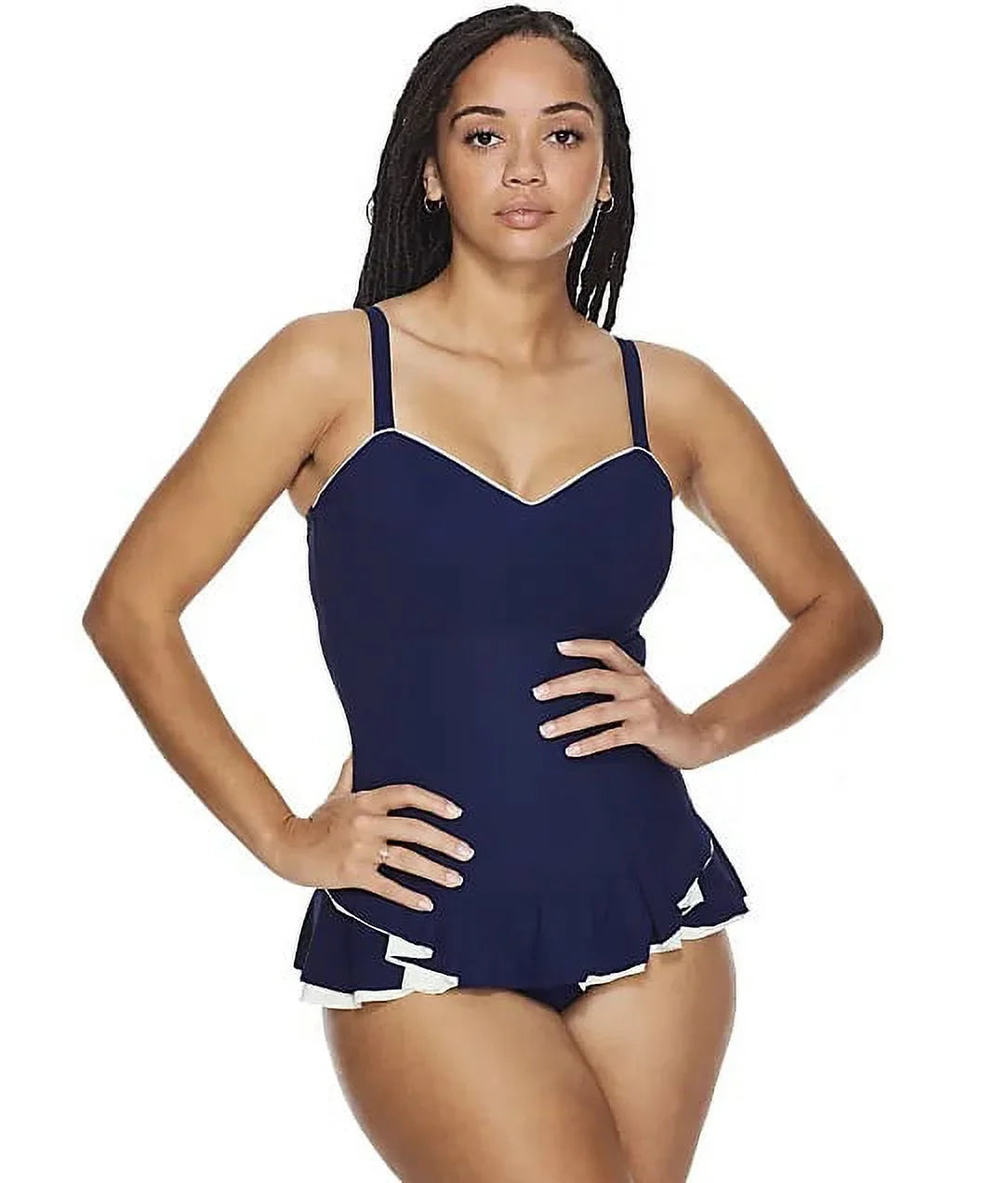 by UK Gottex NAVY/OFF Belle Underwire 14D 12D, Swimdress, Profile WHITE US Curve