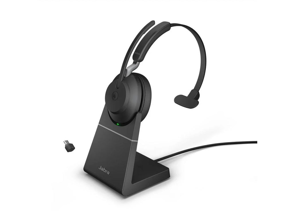 Jabra MS Mono 65 Black Evolve2 Charging Headset USB-C with - / Wireless Stand Music Headphones