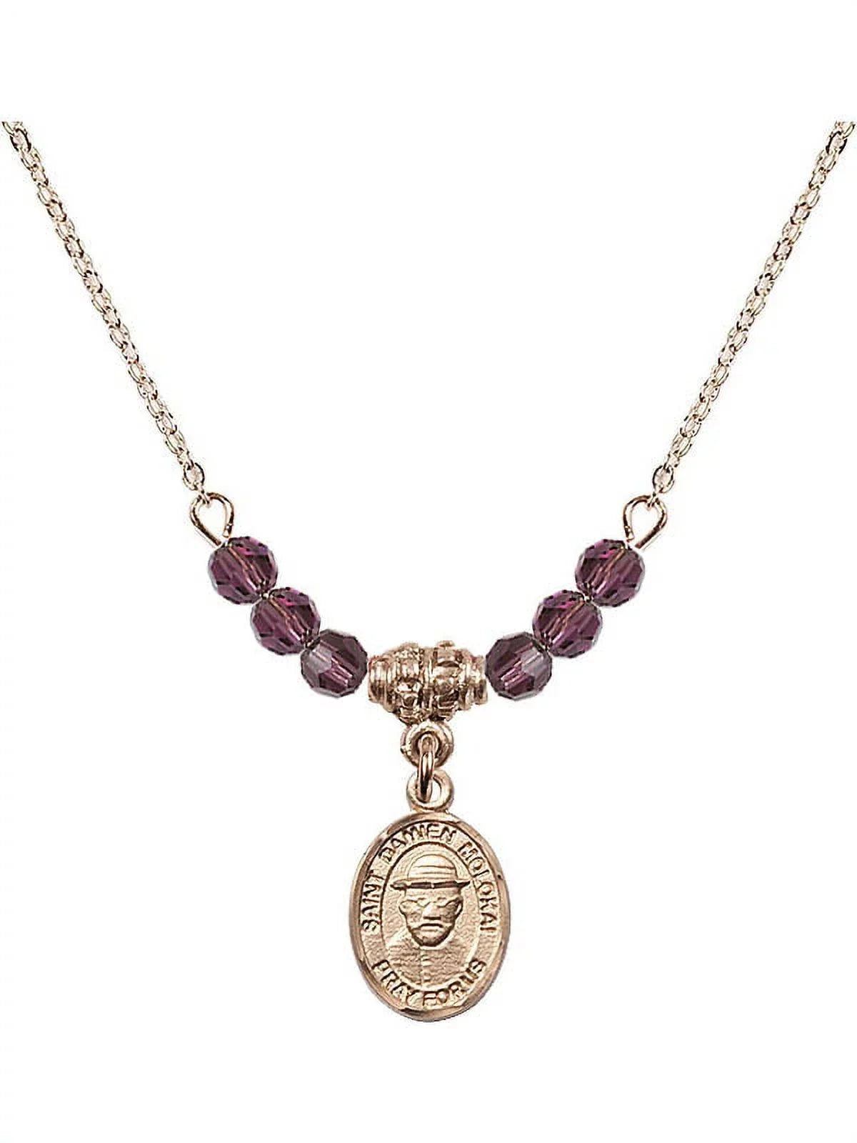 Month with February Birth Molokai Damien Stone Charm Purple Gold Beads Necklace Plated of and Hamilton Saint 18-Inch 4mm