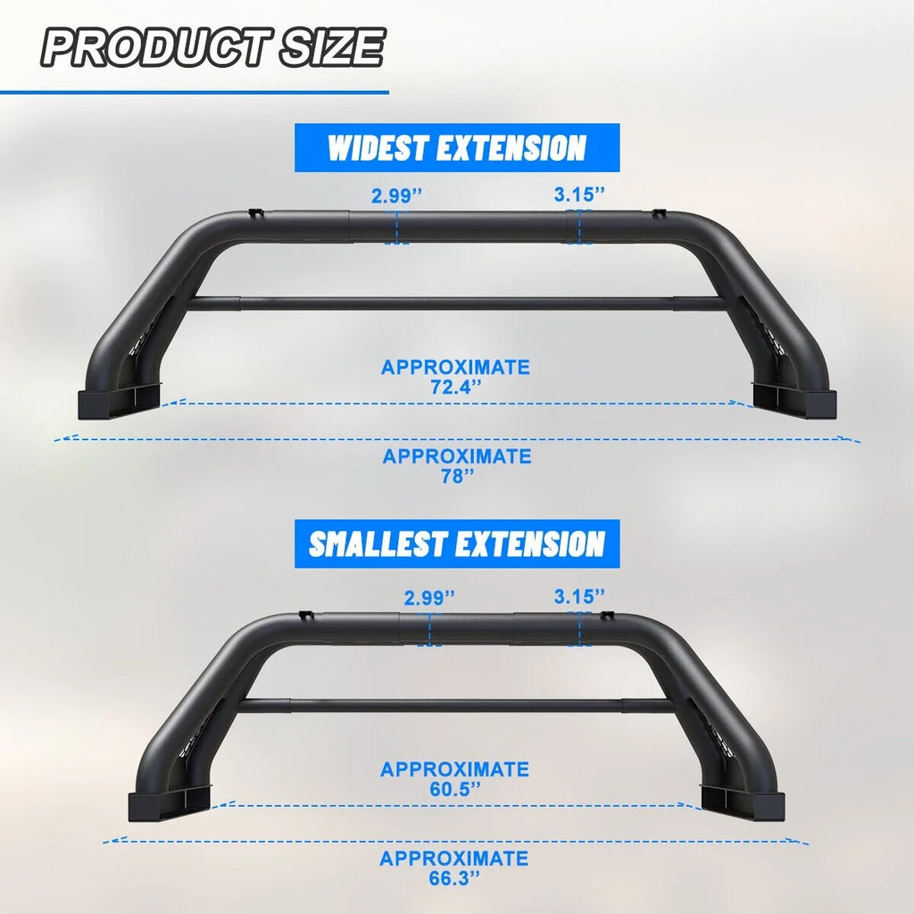 Bed Fit 62.9-74.7" and For sierra Bar Bar Chase Rack Adjustable silverado/GMC Truck Chevy 1999-2013 2019-2023 Roll Sport
