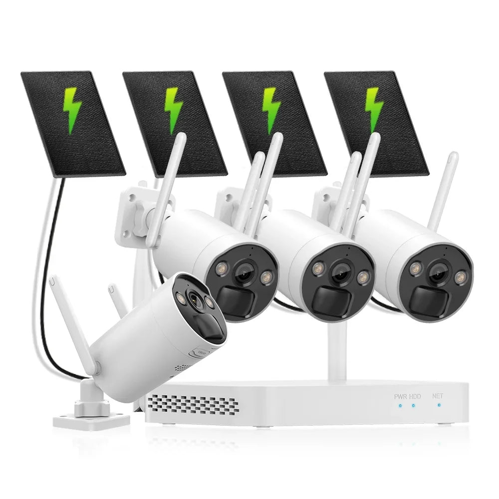 Wireless Panels HDD Solar 4 4Pcs , NVR 2.5inch Battery , Camera WiFi 3MP 8CH CCTV VIKVIZ System