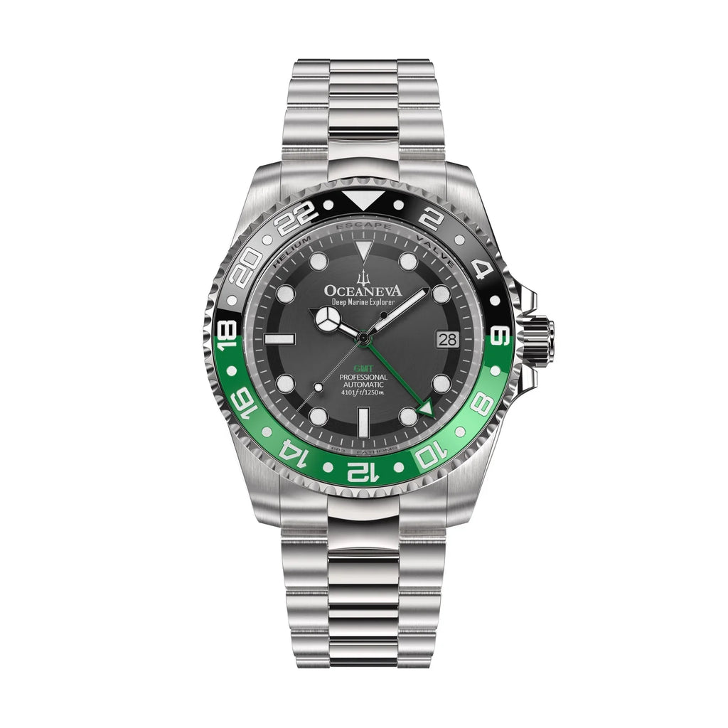 Movement 1250M Black Resistance Back Liquid Seal  Diver Triple Bezel - Automatic - - For Watches GMT Dive Deep Explorer Men with Pro Watch Case Screw Oceaneva™ Green Wrist Japan Swimming Down
