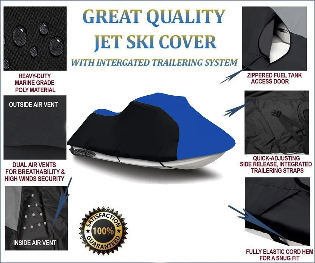 1-2 Ski Cover / 1998 HEAVY-DUTY, Seater BLACK Compatible Trailerable Cover Polaris for BLUE 600 Jet DENIER 1997 SLXH