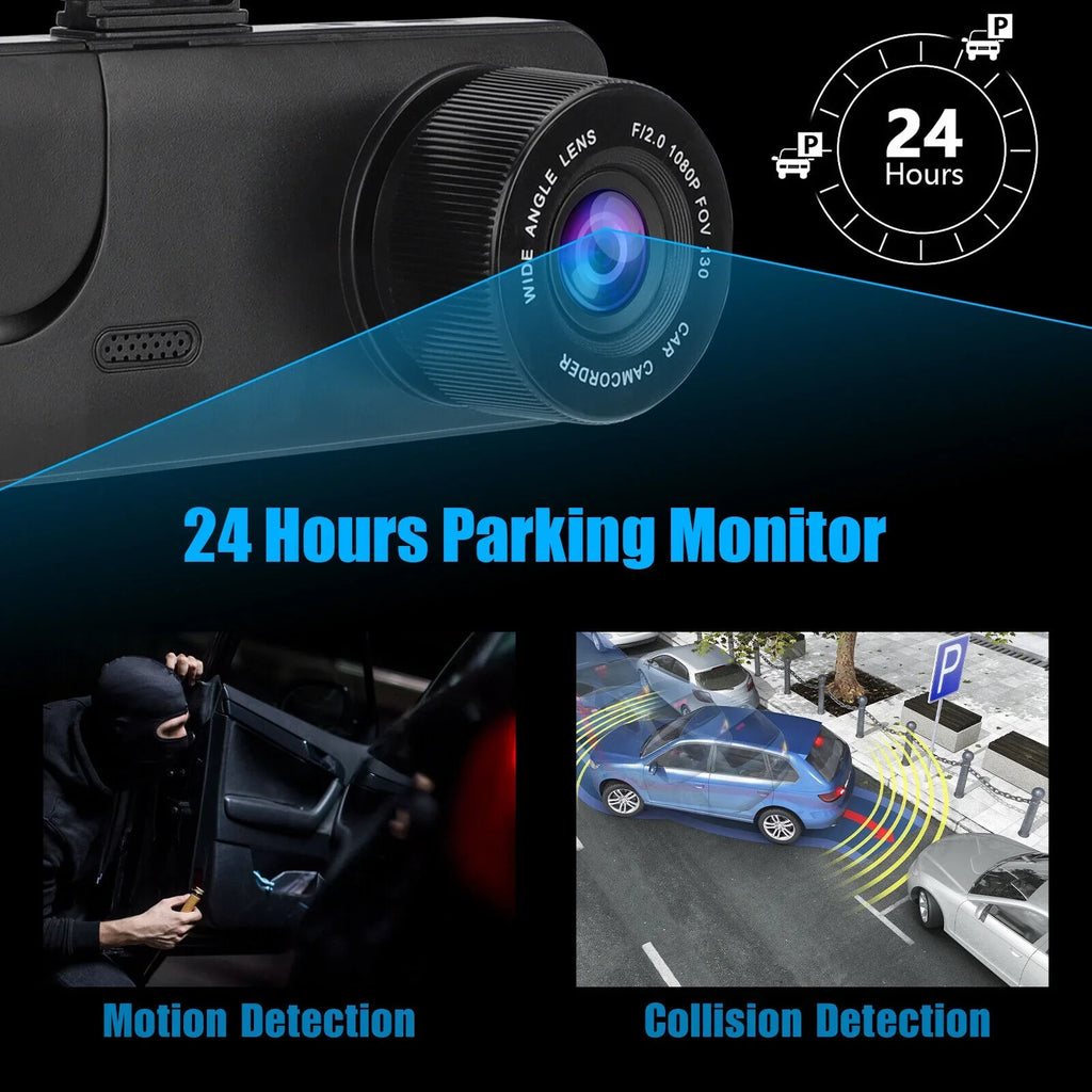 1080P 2" Dash G-sensor Recorder Front/Rear/Inside Dual Video Lens Camera Car HD