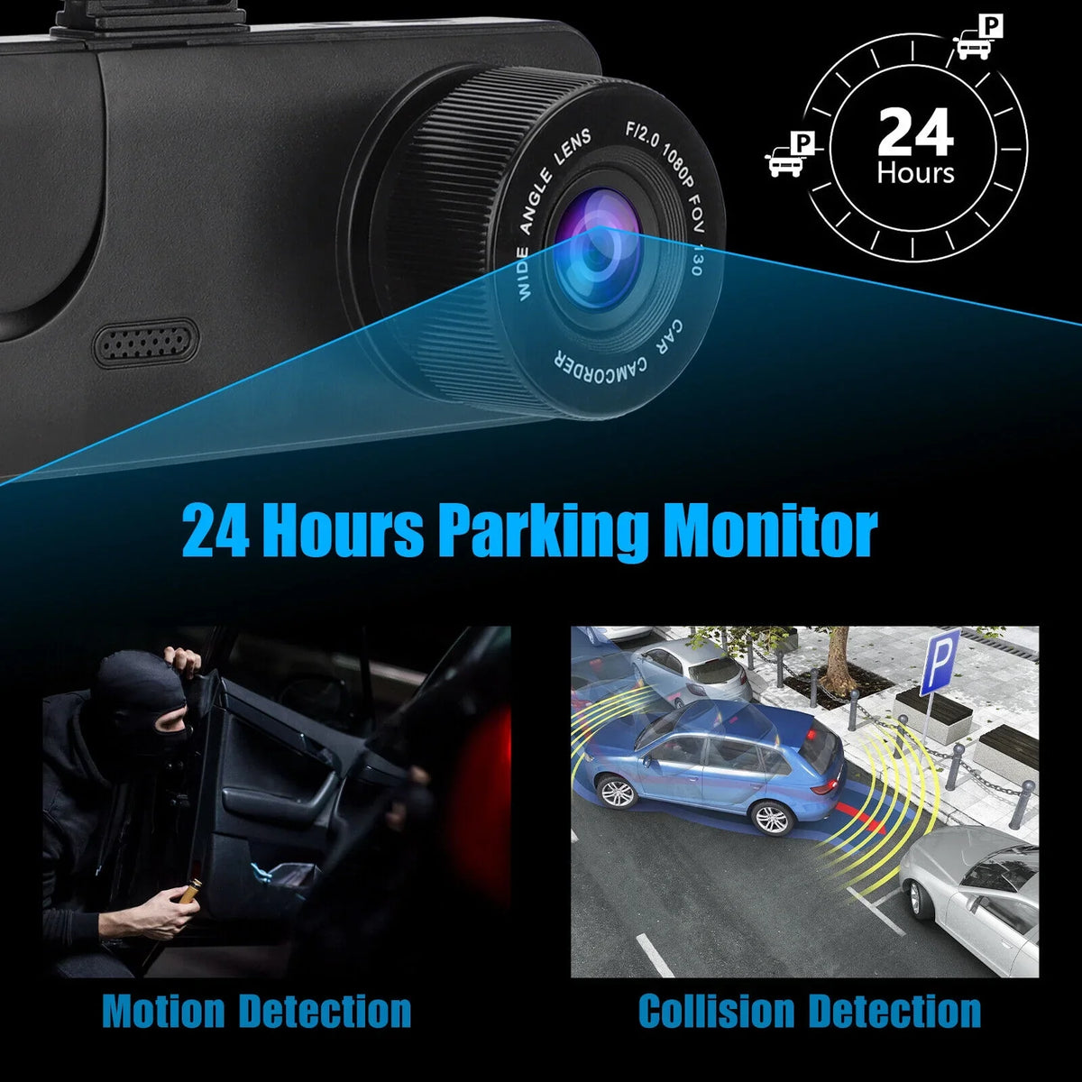 1080P 2" Dash G-sensor Recorder Front/Rear/Inside Dual Video Lens Camera Car HD