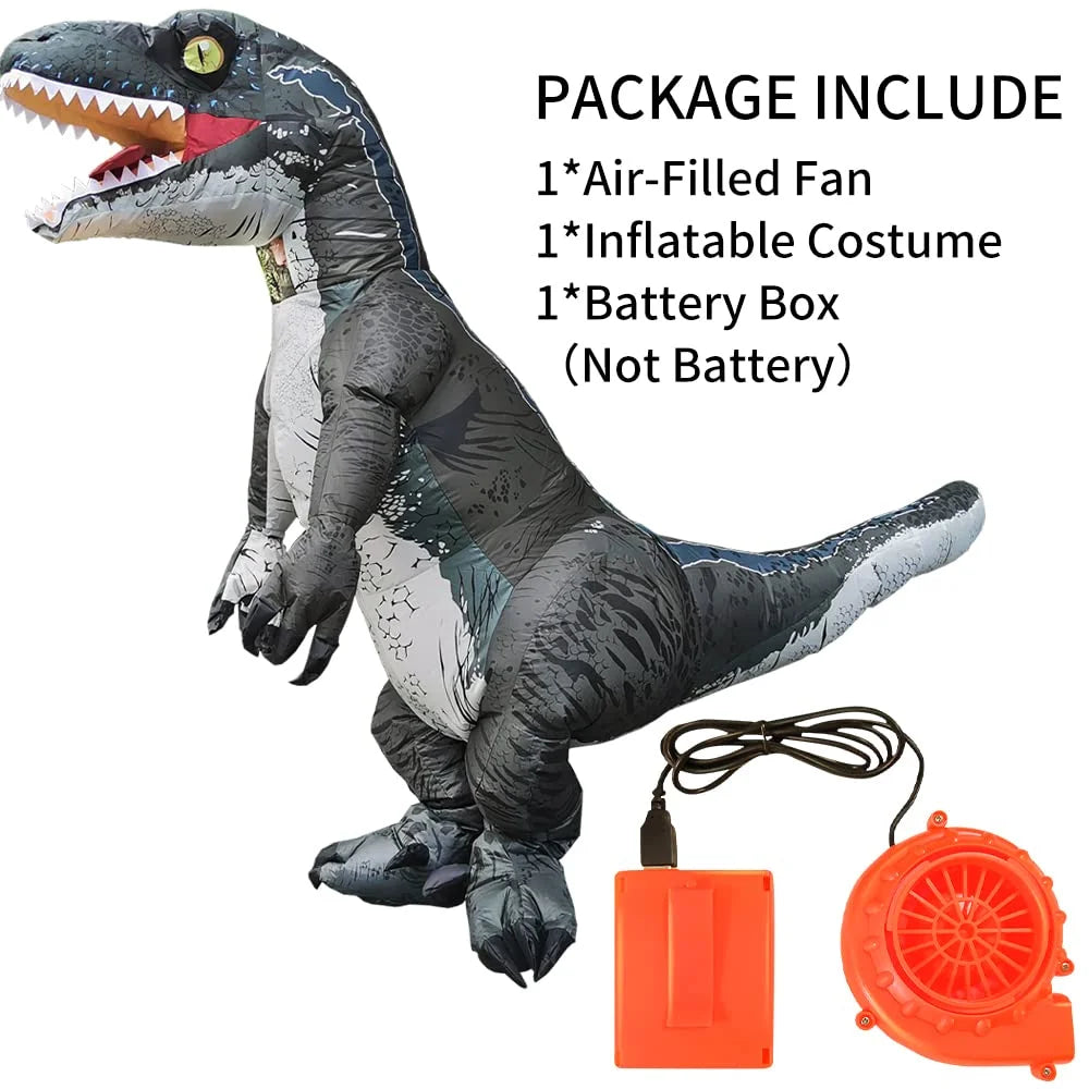 Inflatable Grey Raptor Halloween Costume Up Blow Velociraptor Adult Body Costume DomKom Dinosaur Women Costume Men Full T-rex