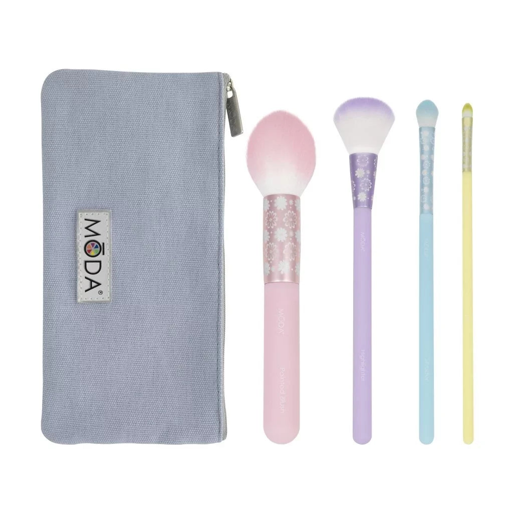 Blush, Makeup and Highlighter, Pointed Pastel Moda Brush Makeup Includes Complete Brushes Posh Shader Set, Face 5pc Brush