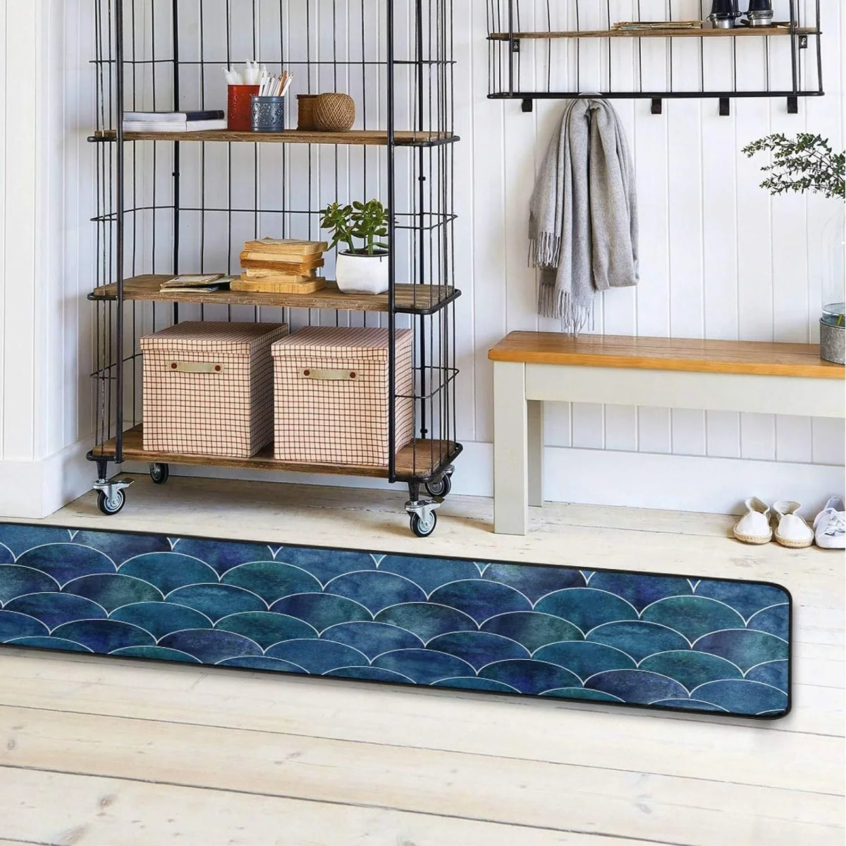 Indoor Runner Hallway Non-Skid Floor Japanese 2x6 Entryway Long and inch Scale Rugs Cushioned Mats Fish 72x24 Ocean Kitchen Rugs for Washable Wave