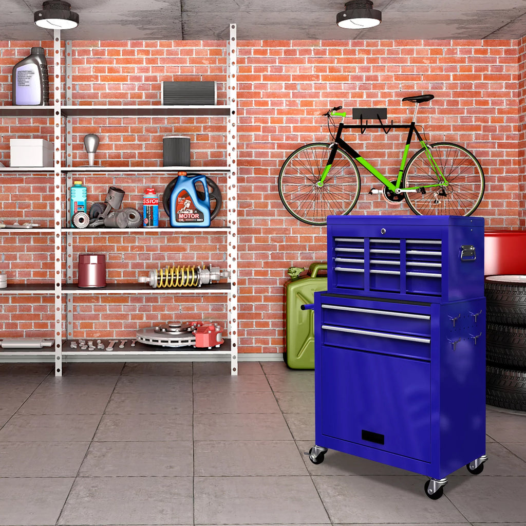 Rolling Chest Double Drawers, Drawers, On Chest 2-IN-1 & Blue Sliding Large Box Drawers, Capacity Cabinet Lockable Tool Wheels Tool with Box, with with Tool Tool 8 Hidden Organizer