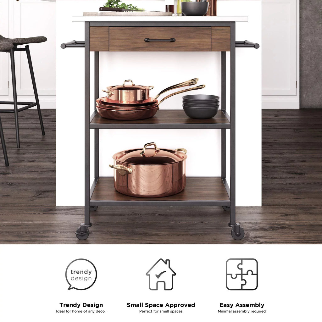 Cart, Black Counter Frame, Brown Pantry Kane Stainless Steel Storage,  Kitchen Top, DHP