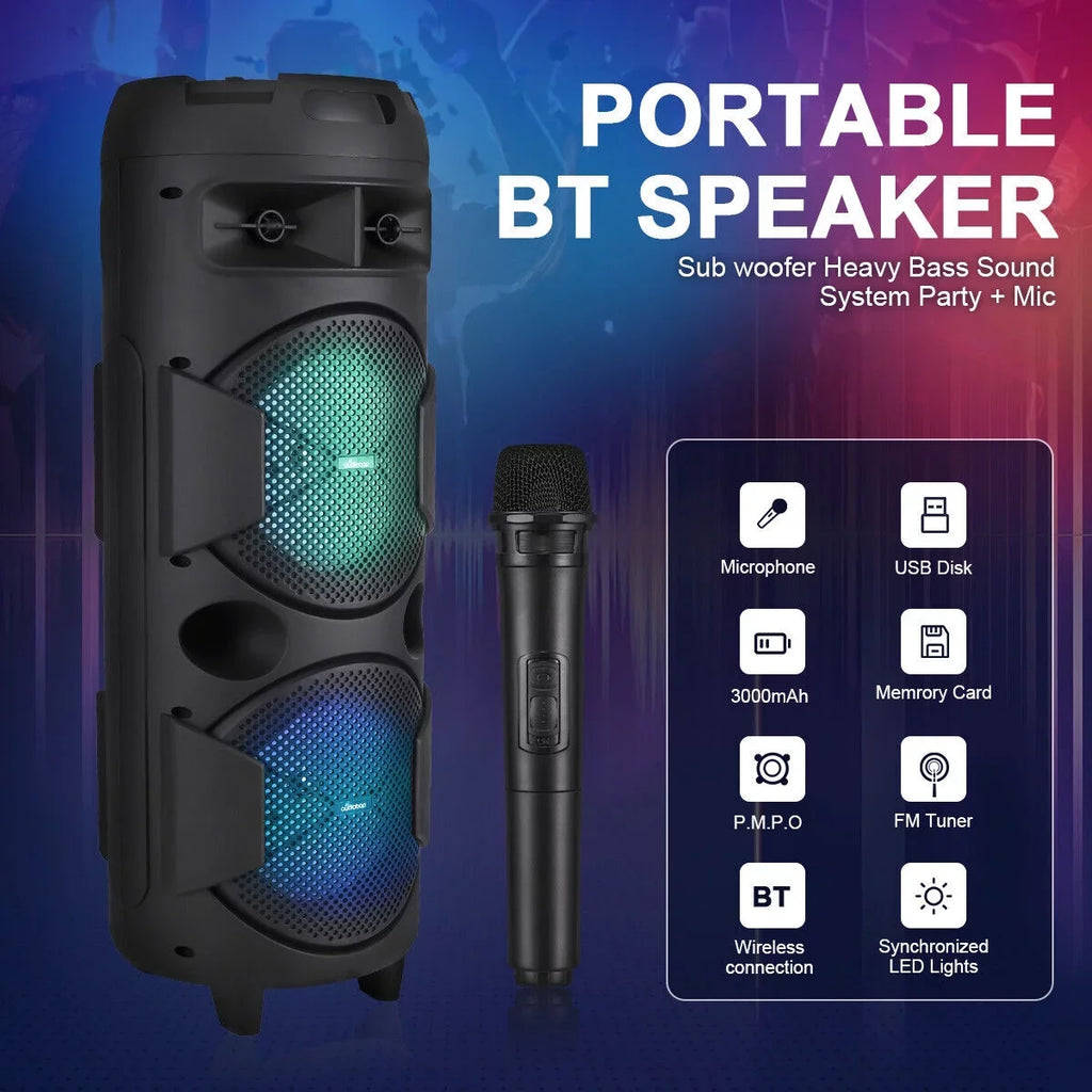 Bluetooth System Bass Speaker 8" Sound 31" Dual & Portable Subwoofer Heavy Mic