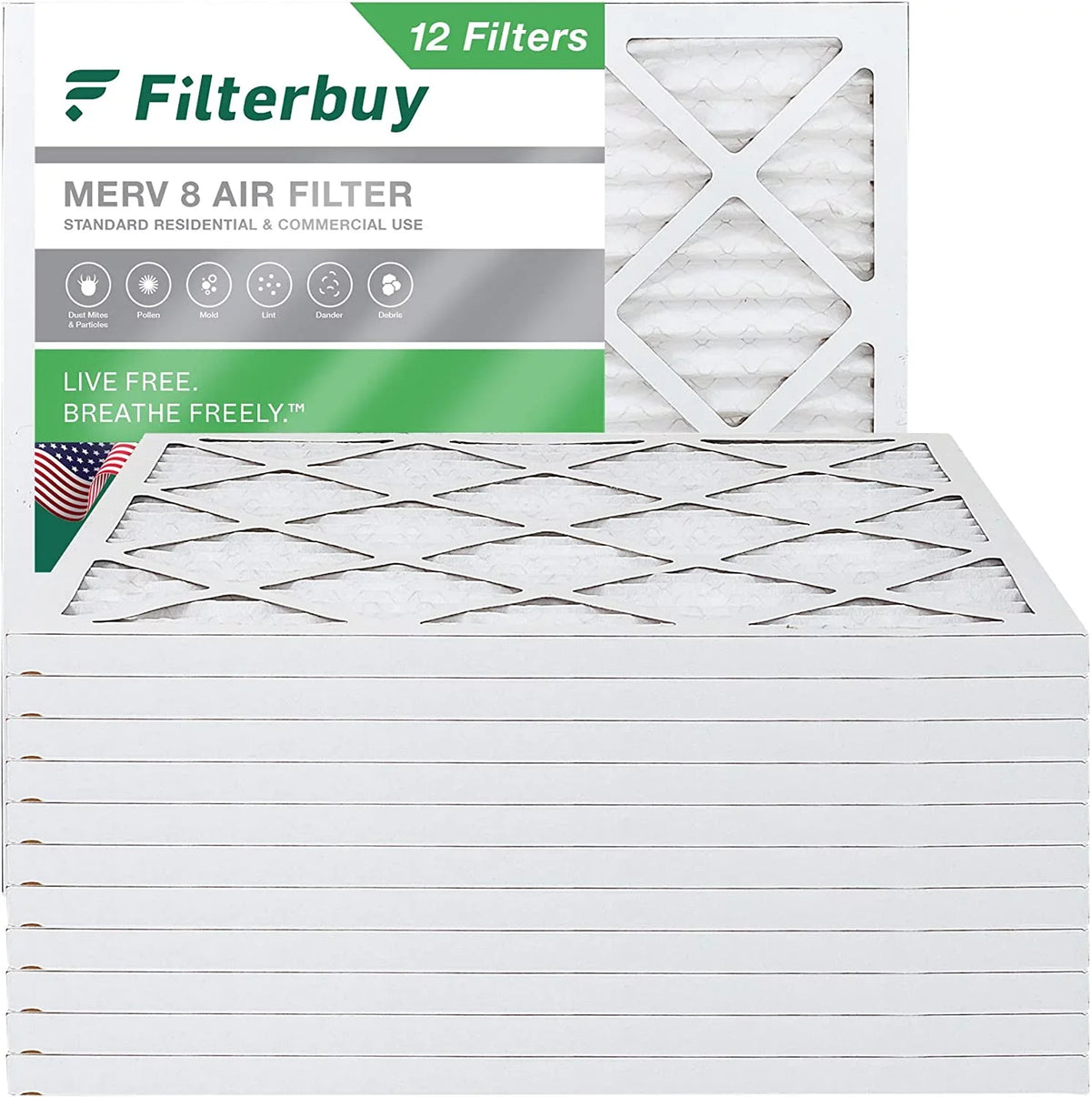 HVAC Filters MERV 18x18x1 Pleated Air (12-Pack) 8 Filterbuy Furnace AC