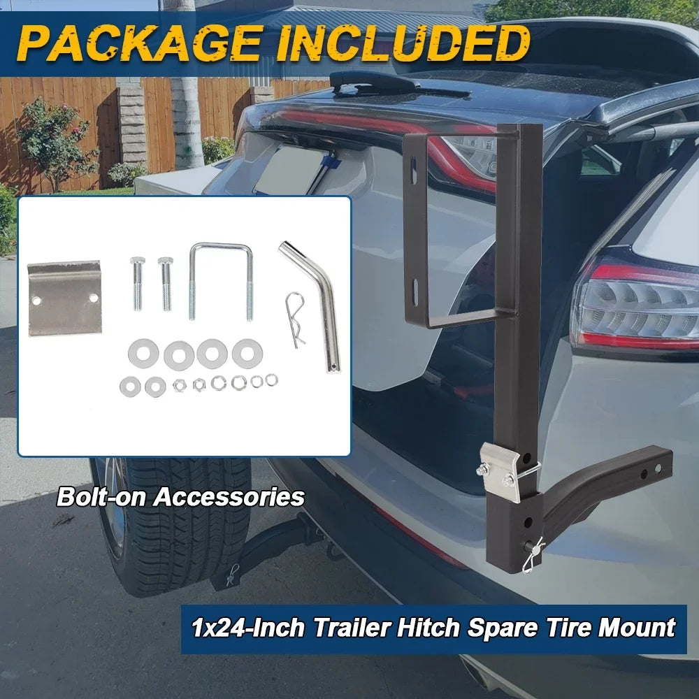 Receivers Spare Truck Trailer 24" Rack Fits Car Carrier Universal KOJEM RV All Tire High 2" Tire Tire Mount Hitch Hitch Spare