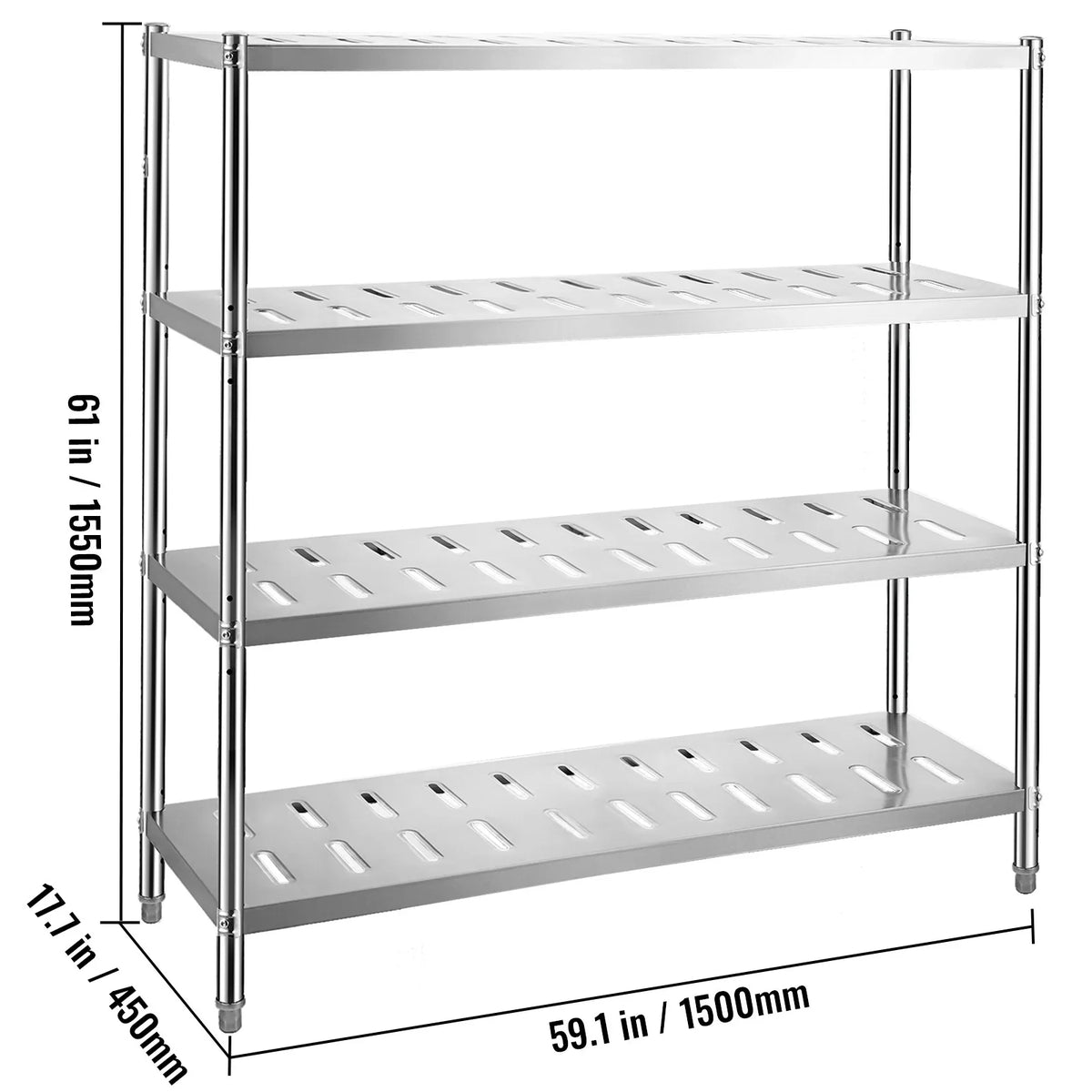 Garage BENTISM Duty Heavy Shelf 4-Tier Steel Shelving 59.1x17.7x61in Stainless