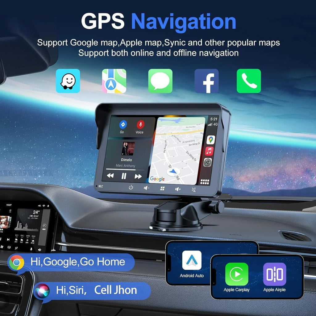 with Android Car Apple Camera, 7" with HD Mirror with Wireless Touch Carplay Din Player, Screen Backup Bluetooth, Portable Audio Stereo Double IPS & Car Link/AUX/FM Stereo, Auto Multimedia