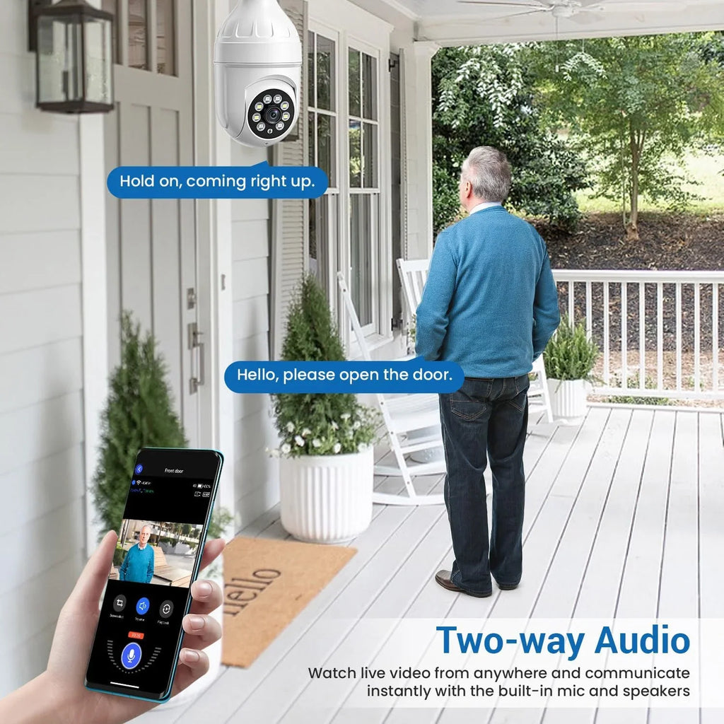 Bulb Light Panora 1080p 2-Way Dome Detection, Live AI BITEP View, 355° Cam, Security Camera, Human