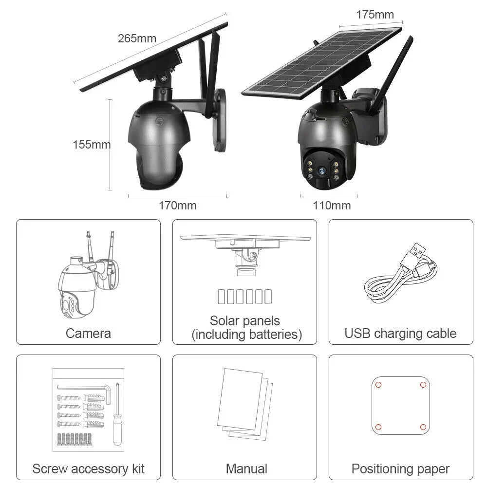 AI Solar WIFI HD PTZ Outdoor Wireless Audio, Detection PIR Security DFITO Camera, Liquidproof, Human Camera Security CCTV 1080P 2-Way Camera Detection, Motion Surveillance IP66