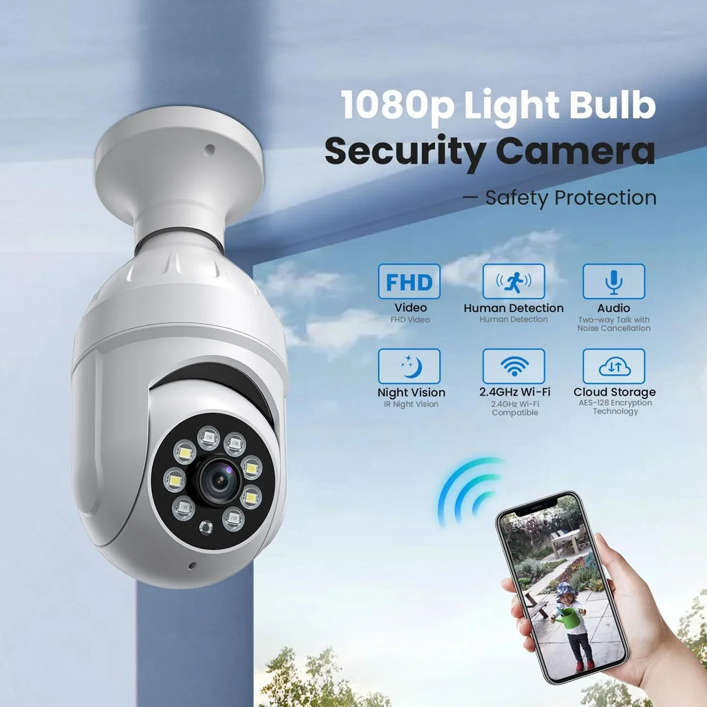 Bulb Light Panora 1080p 2-Way Dome Detection, Live AI BITEP View, 355° Cam, Security Camera, Human