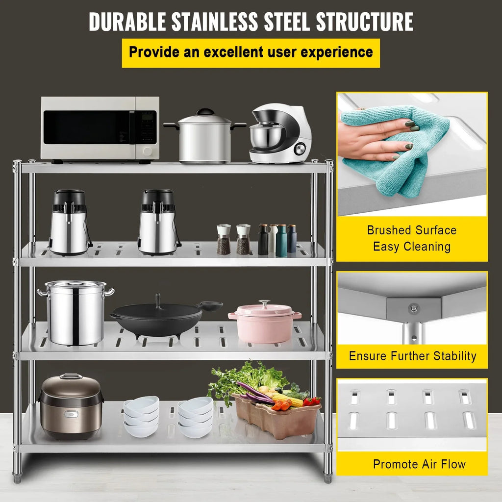 Garage BENTISM Duty Heavy Shelf 4-Tier Steel Shelving 59.1x17.7x61in Stainless