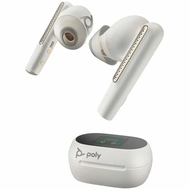 Wireless 9.8 20 - Free - Sand - Earset - - UC kHz 60+ - Voyager Noise Hz - - 20 White Poly Stereo, Bluetooth - Mono True Canceling Earbud In-ear - Binaural ft -