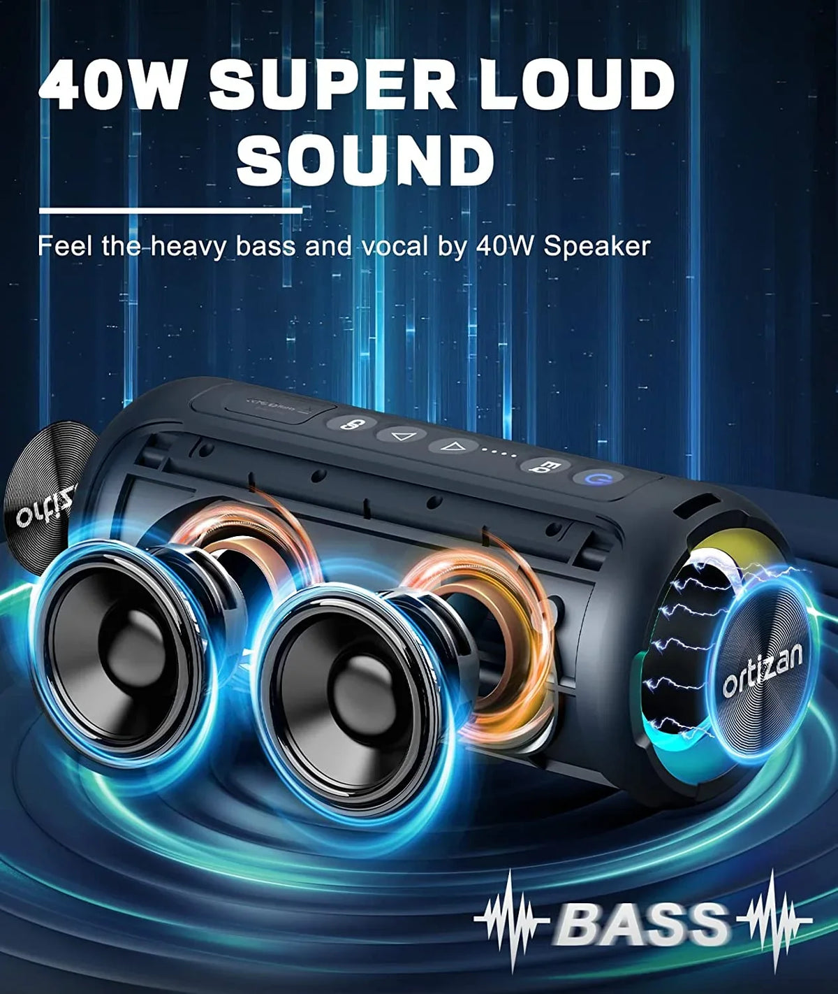 IPX7 Deep Speaker, with Ortizan Speakers Bluetooth Speakers, 40W Stereo Liquidproof Loud Portable