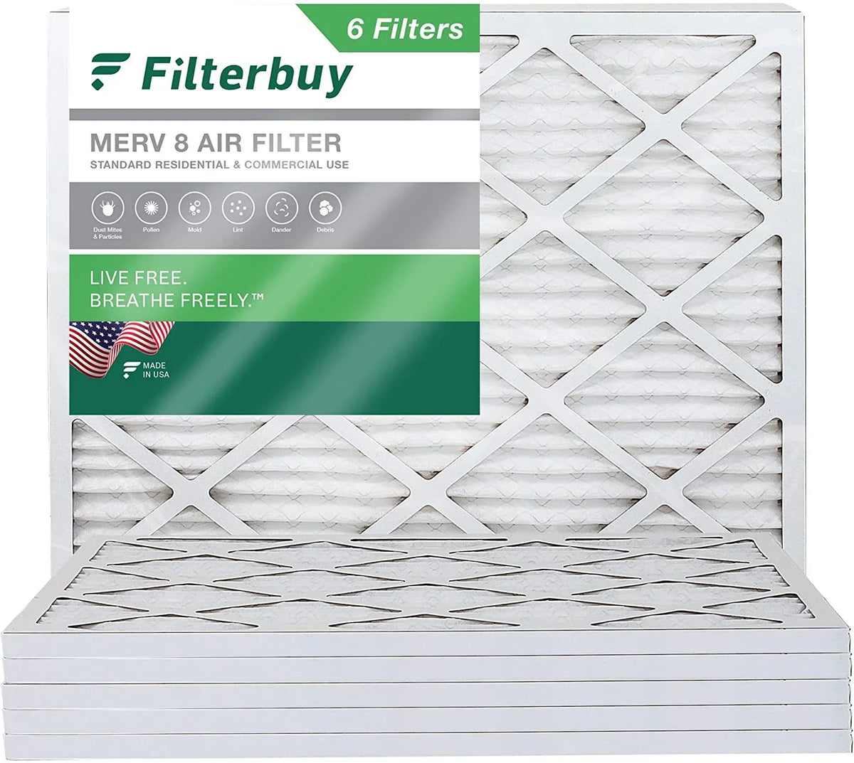 AC Filterbuy Pleated 18x20x1 Air Furnace HVAC MERV 8 (6-Pack) Filters