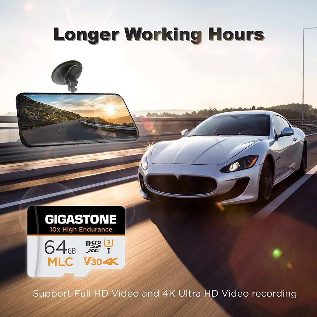 Gigastone 64GB Endurance 100MB/s, Compatible SD (MLC) U3 Card, Recording, 10x Cam, MLC C10, High Video Pack Security (2x64GB) Surveillance Dash Micro Cam, 4K 2