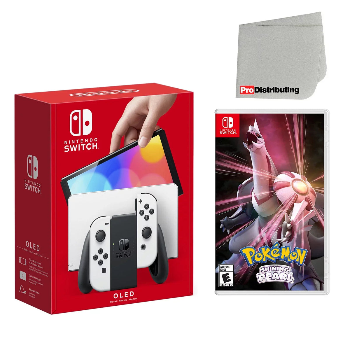 Pearl Screen Shining Switch Nintendo Cloth Cleaning and with OLED White Pokemon Console