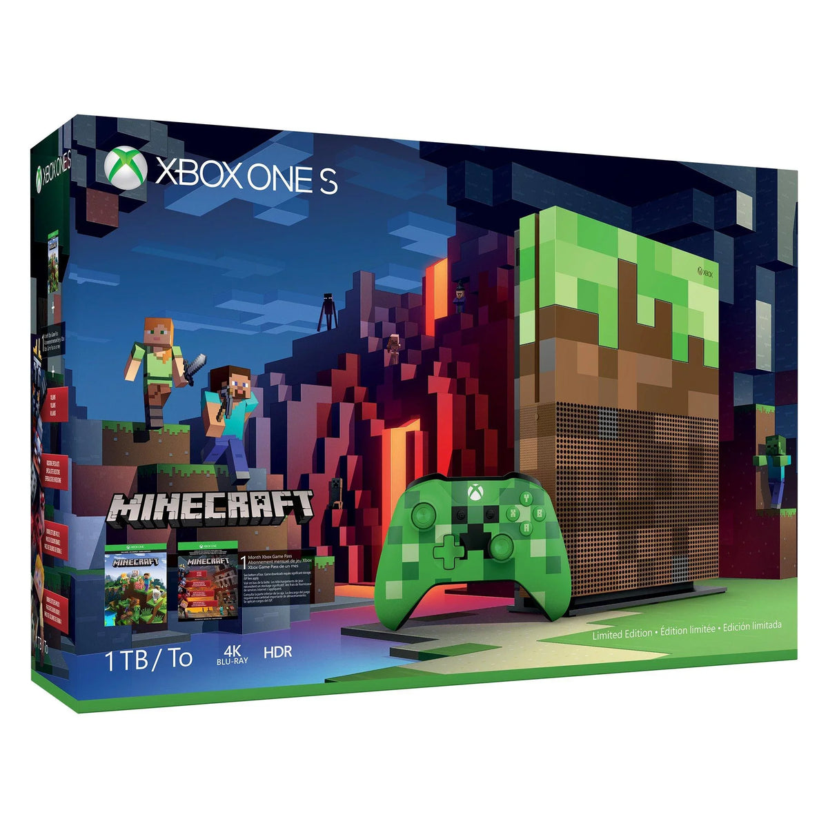 Edition Included 1TB Pre-Owned (Refurbished: Console Xbox Like Bundle 23C-00001 Gaming Minecraft One AXTION with New) BOLT S Controller 2 Limited Microsoft