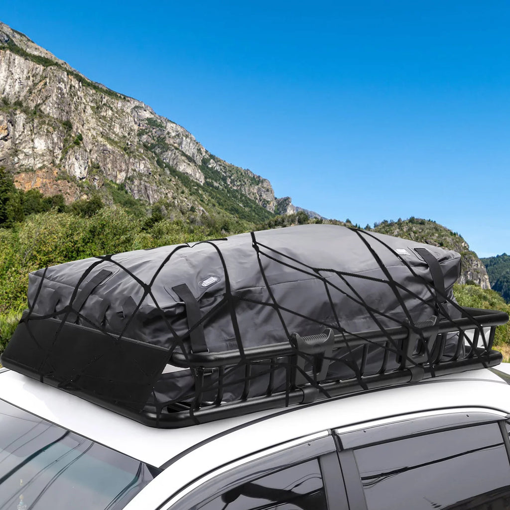 Extension 220 Top Car Capacity and Hooks, with Rack Elastic 10 lb. Basket Luggage Cargo Universal Black Rack Net Roof Carrier, 63x39x6.3in, Basket, iMounTEK Roof