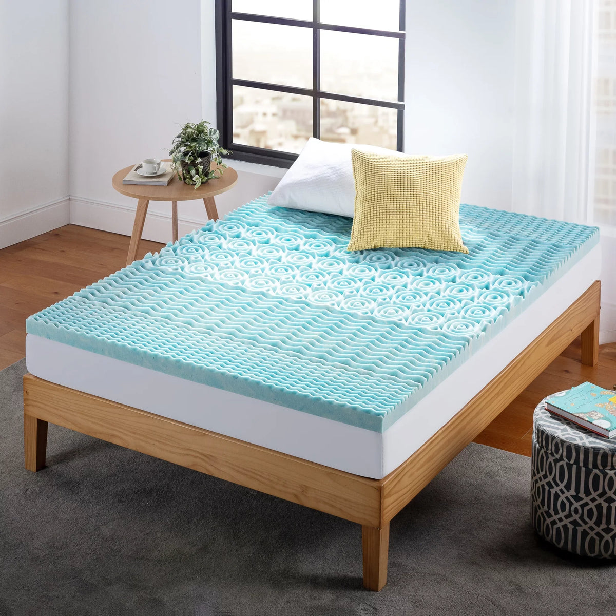 Zinus Topper, Foam Gel Cooling 2" Sensations Mattress Green Full Spa by Zoned Memory Support Tea