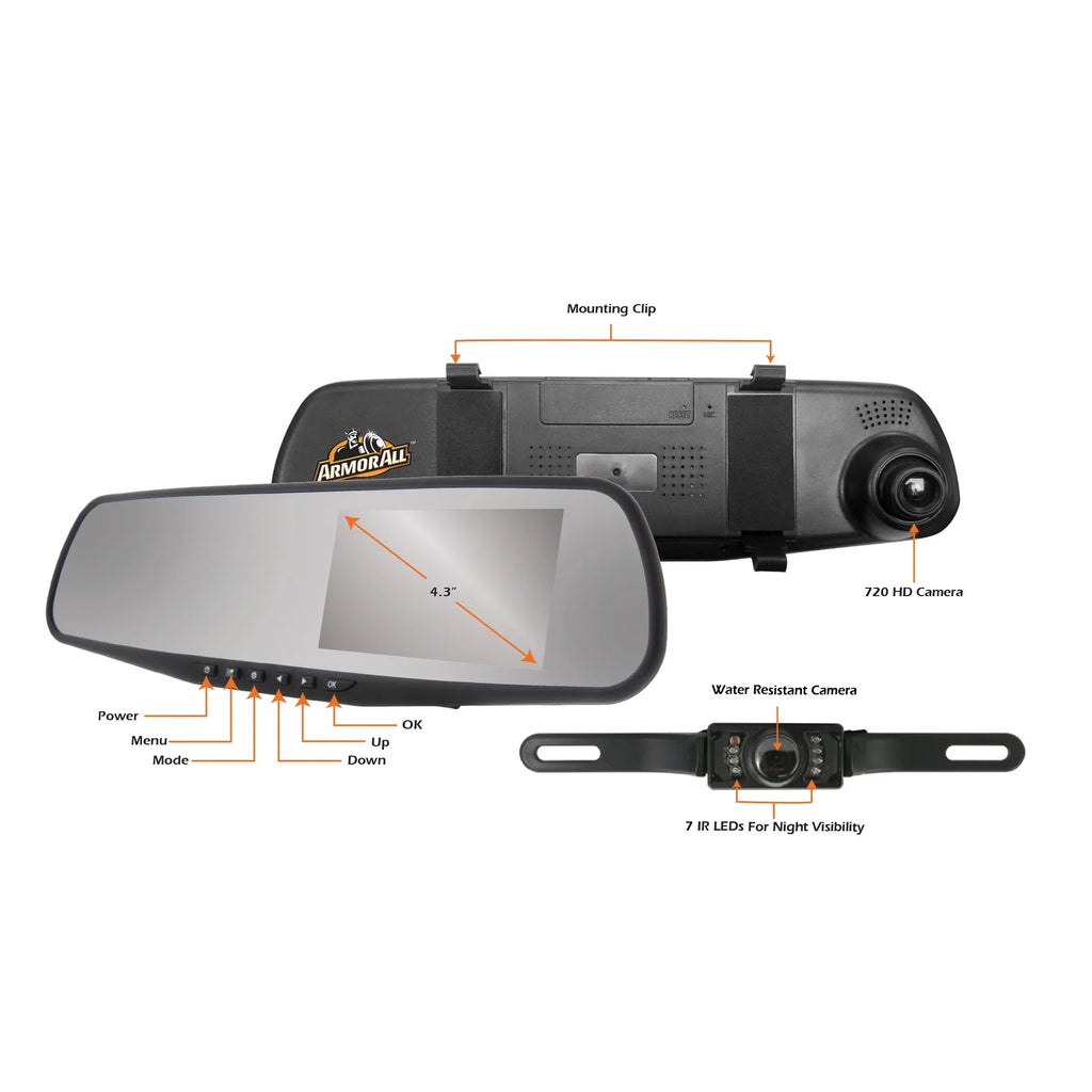 LCD Motion Screen, Mirror Instant Storage Included and Dash View, All Card 16GB Rearview Direction/Field 720P 4.3 HD Inch Armor Of Backup Camera,