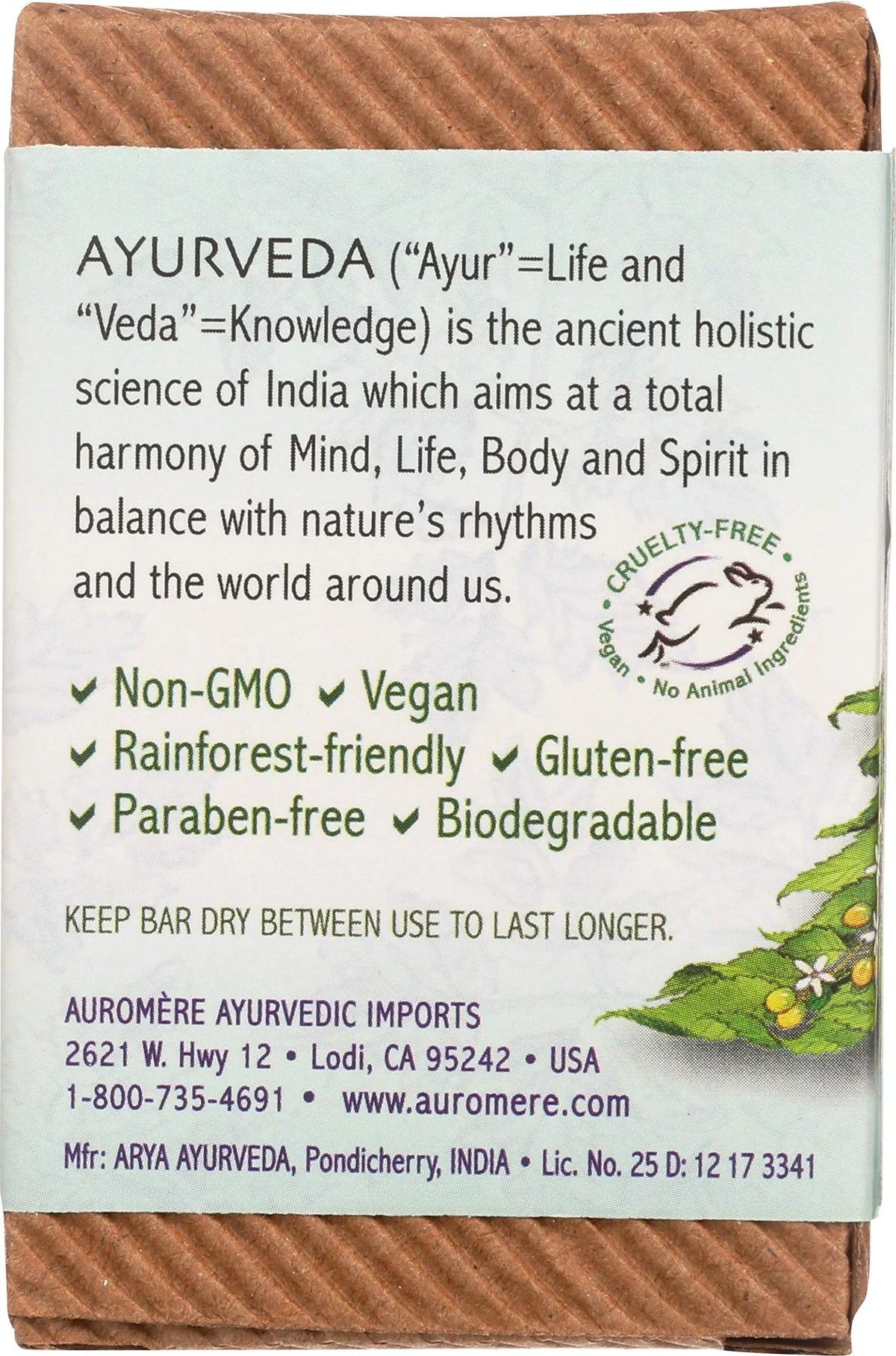 Tulsi Bar Free, Ayurvedic Natural, Soap, Cruelty Handmade, (2.75 Eco Neem Non Vegan, Pack. - 5 Oz), Gmo Friendly, Auromere